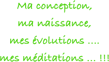 Ma conception, 
ma naissance, 
mes évolutions .... 
mes méditations ... !!!